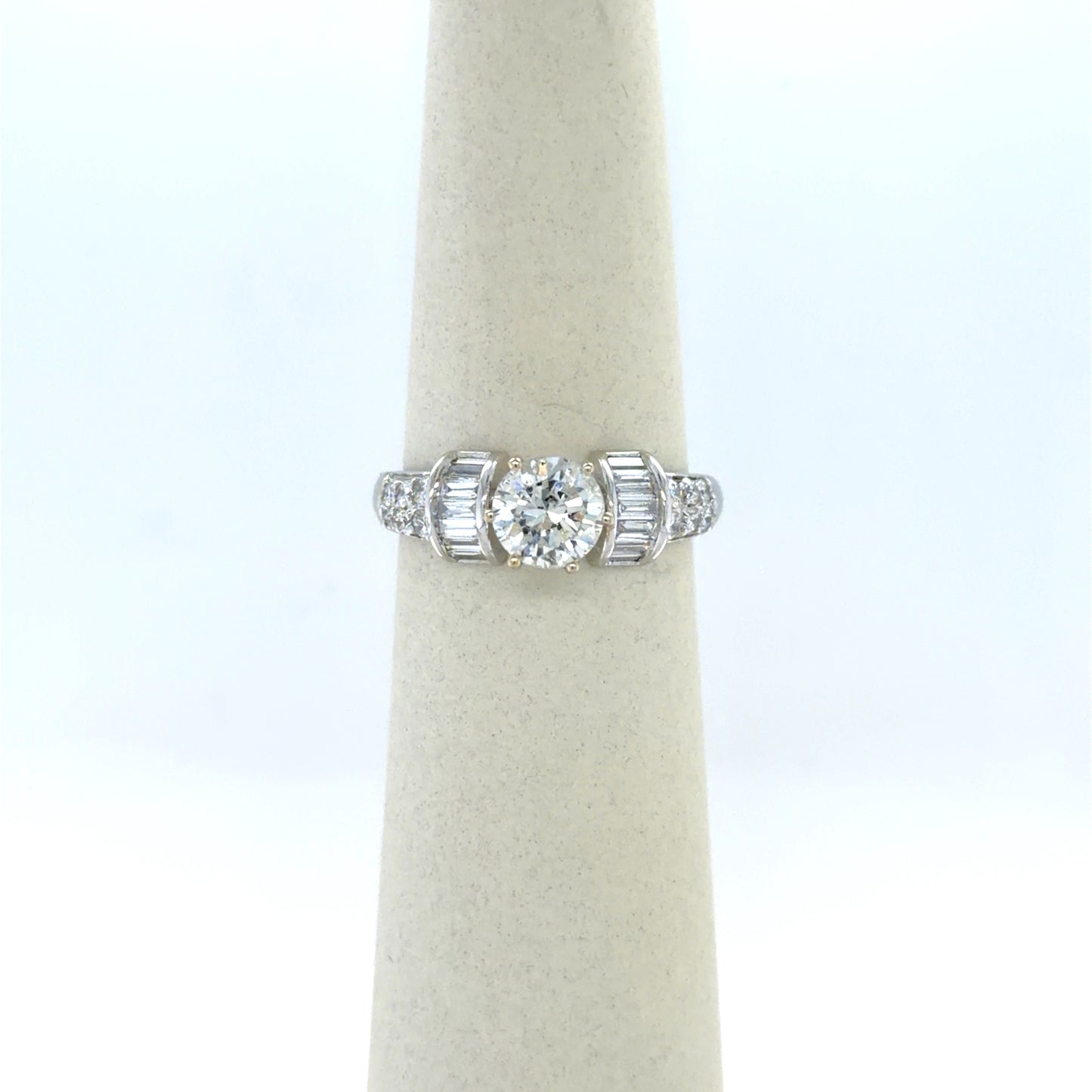 1.00 CT Round Diamond Side-Stone Engagement Ring in 18K White Gold