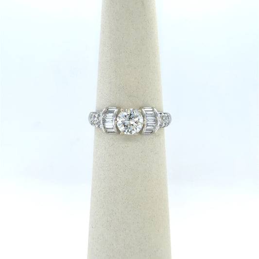 1.00 CT Round Diamond Side-Stone Engagement Ring in 18K White Gold
