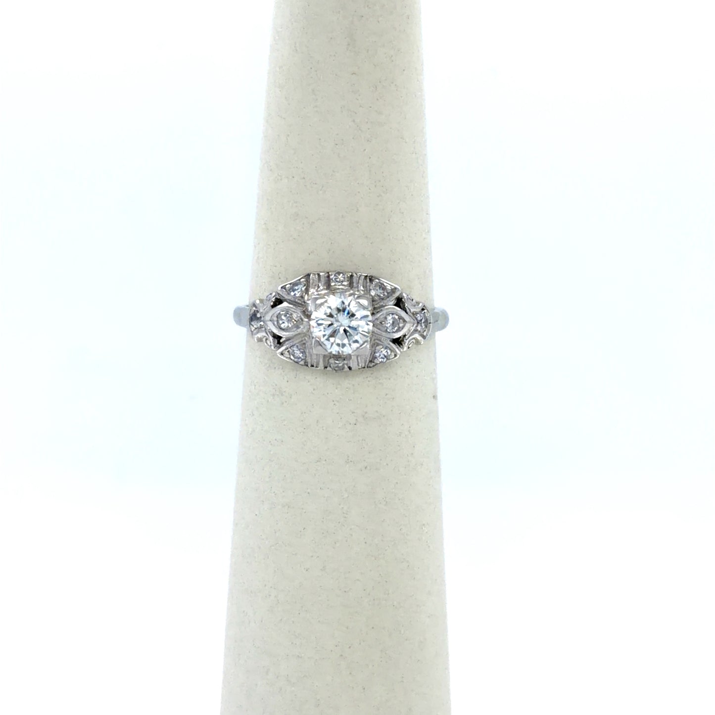 0.33 CT Round Diamond Antique-Inspired Engagement Ring in 14K White Gold