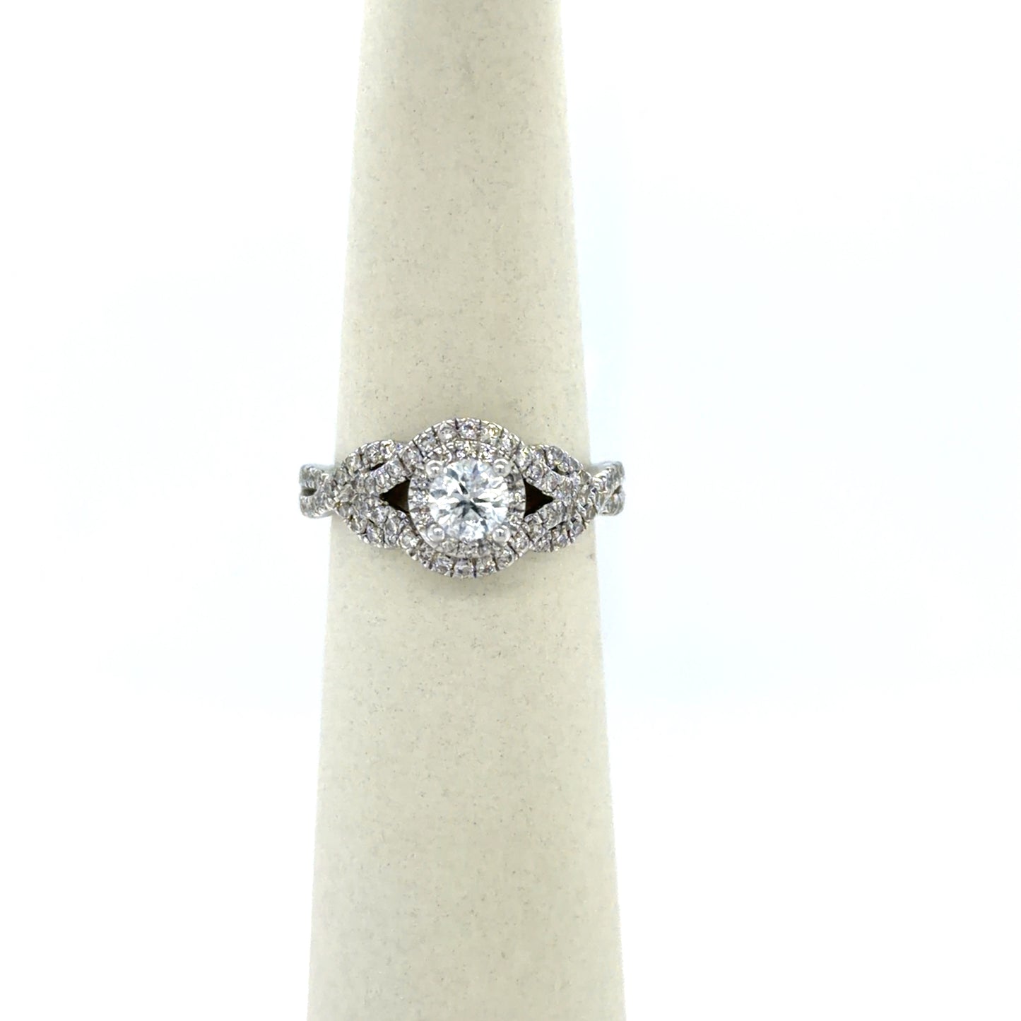 0.5 CTW Round Diamond Twisted Halo Engagement Ring in 14K White Gold