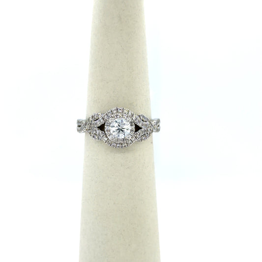 0.5 CTW Round Diamond Twisted Halo Engagement Ring in 14K White Gold