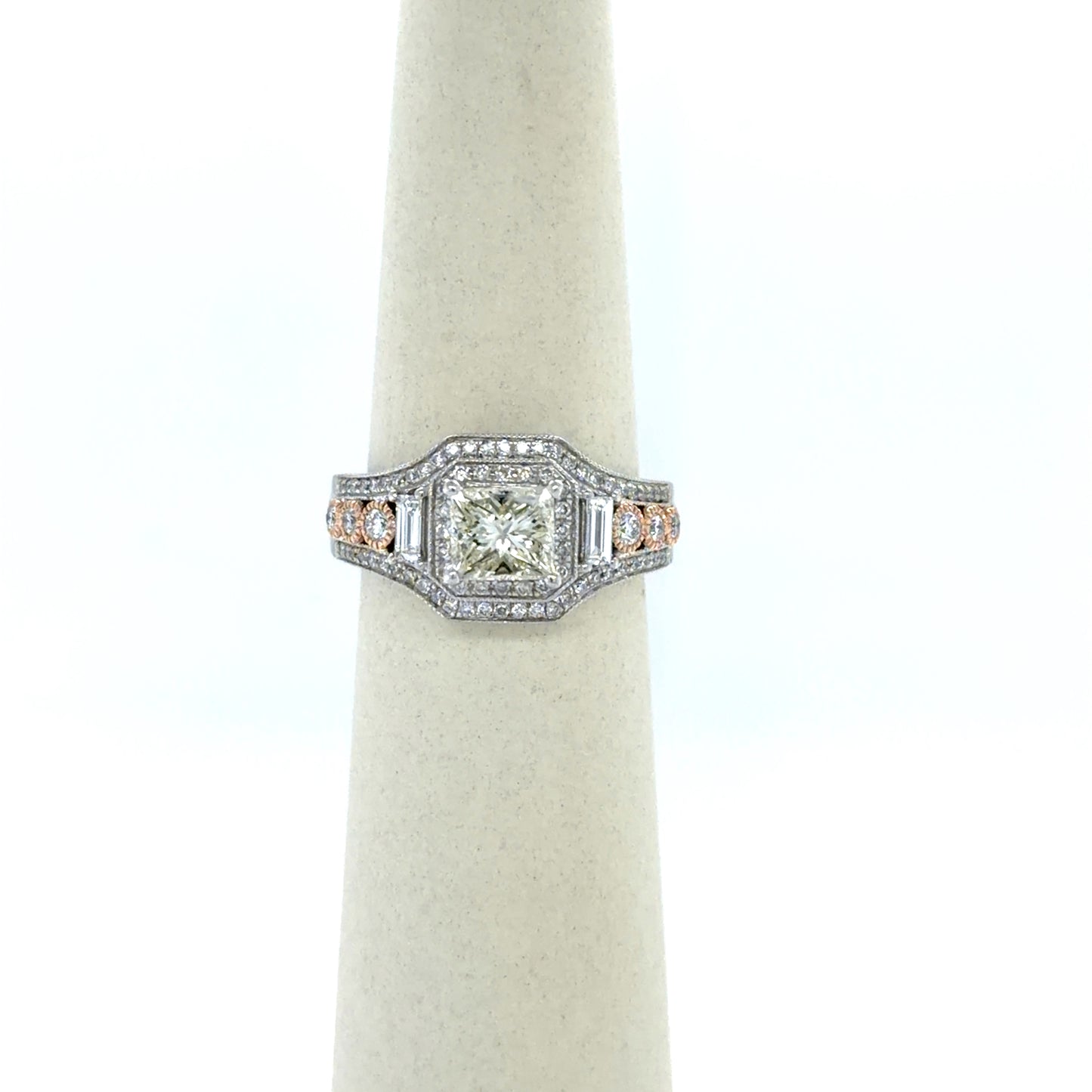 0.9 CT Princess-Cut Diamond Two-Tone Antique-Inspired Engagement Ring in 14K White Gold