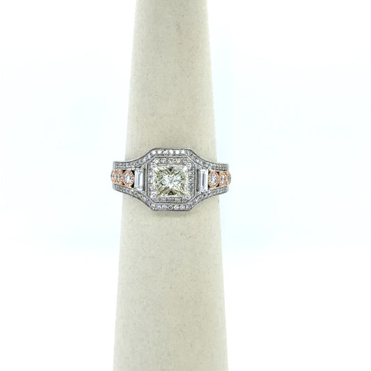 0.9 CT Princess-Cut Diamond Two-Tone Antique-Inspired Engagement Ring in 14K White Gold