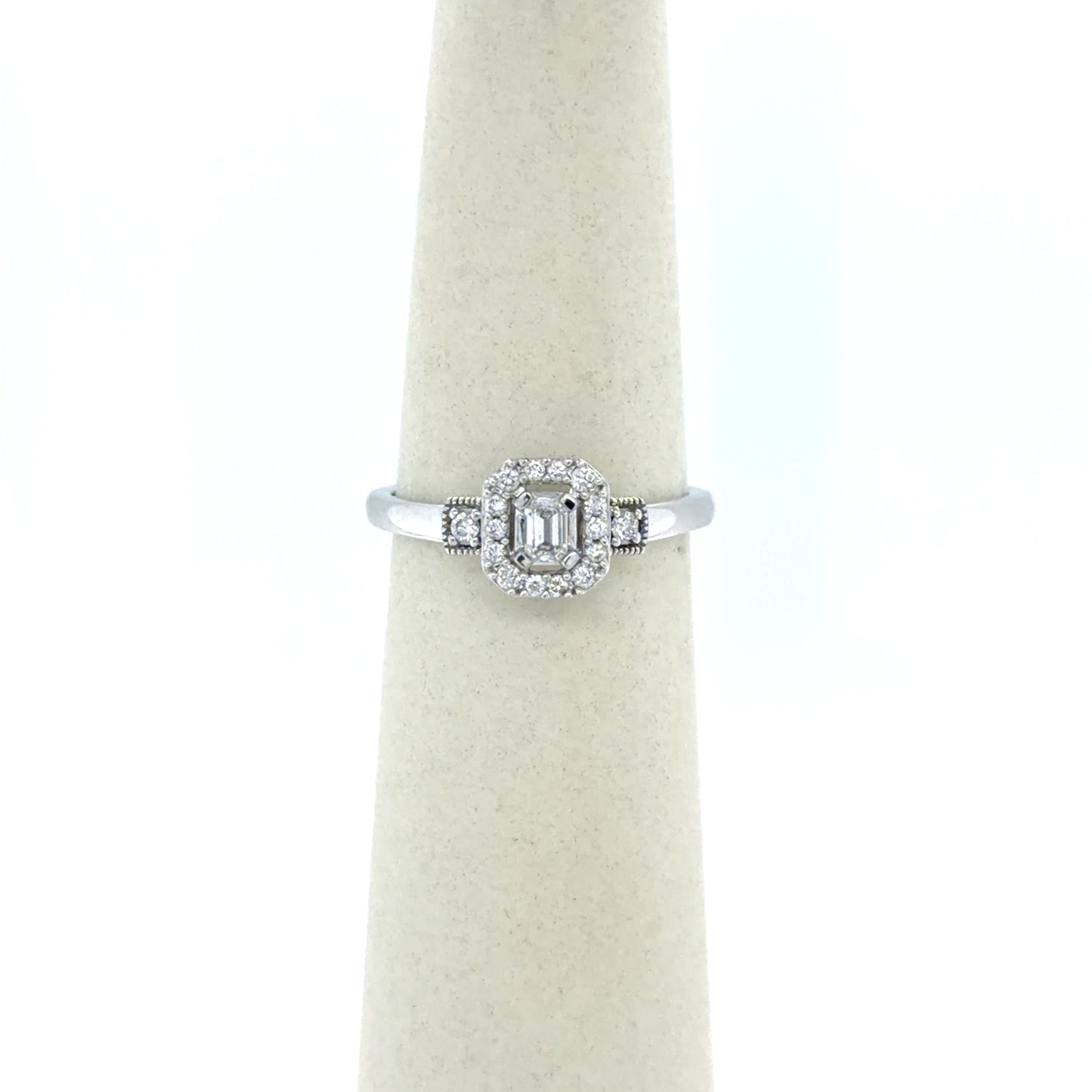 0.28 CTW Baguette & Round Diamond Cluster Ring in 10K White Gold