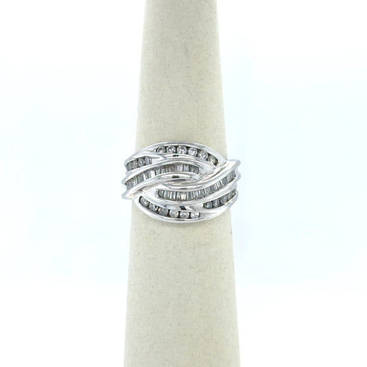 1 CTW Diamond Swirl Cluster Ring in 14K White Gold