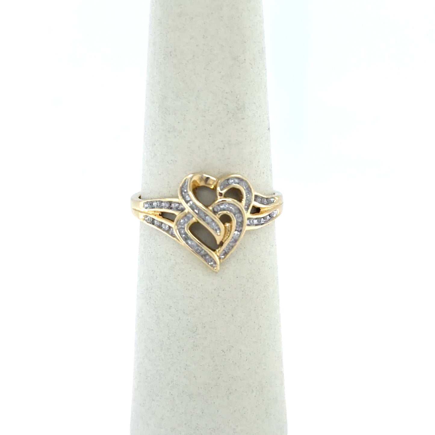 0.14 CTW Double Heart Diamond Ring in 10K Yellow Gold
