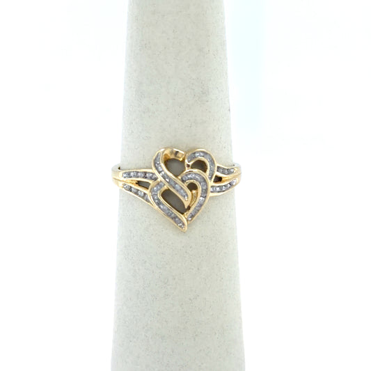0.14 CTW Double Heart Diamond Ring in 10K Yellow Gold