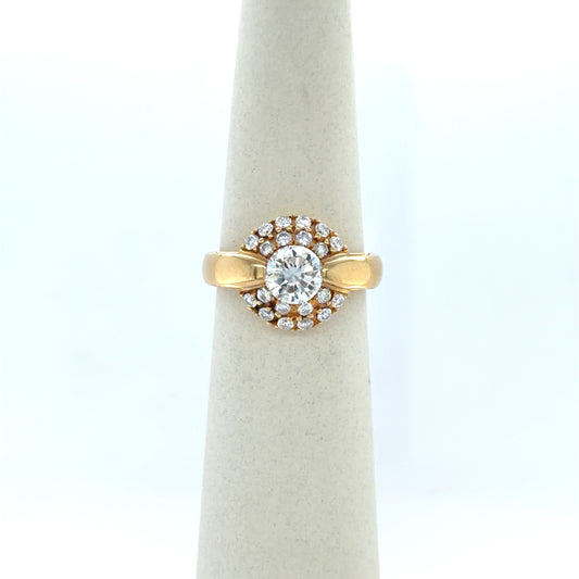 1.08 CTW Diamond Cluster Halo Ring in 18K Yellow Gold