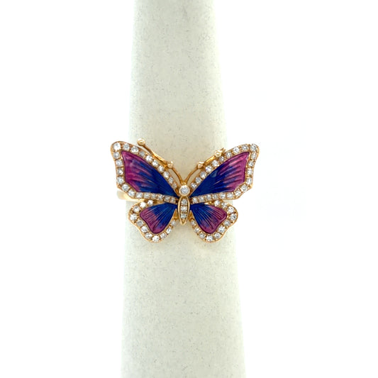Effy 0.28 CTW Diamond & Enamel Butterfly Ring in 14K Yellow Gold