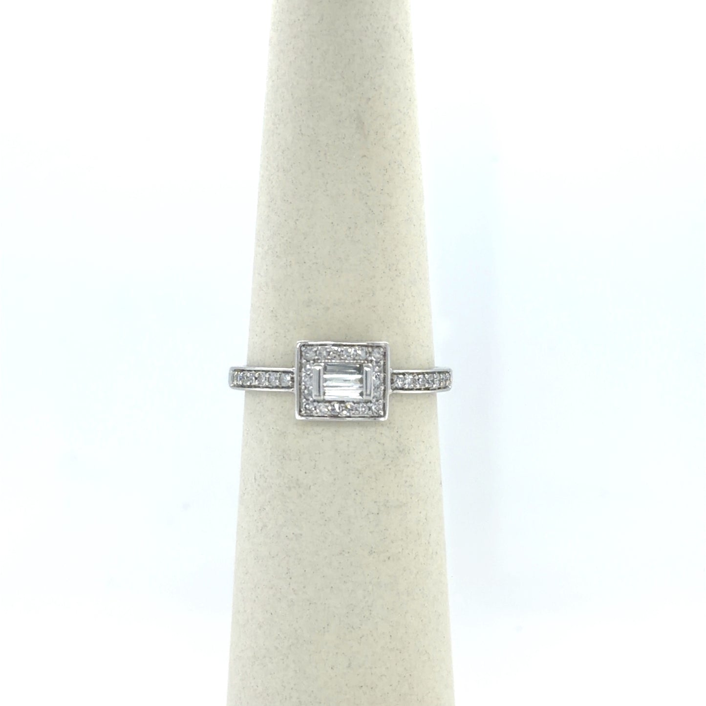 0.25 CTW Baguette & Round Diamond Cluster Ring in 14K White Gold