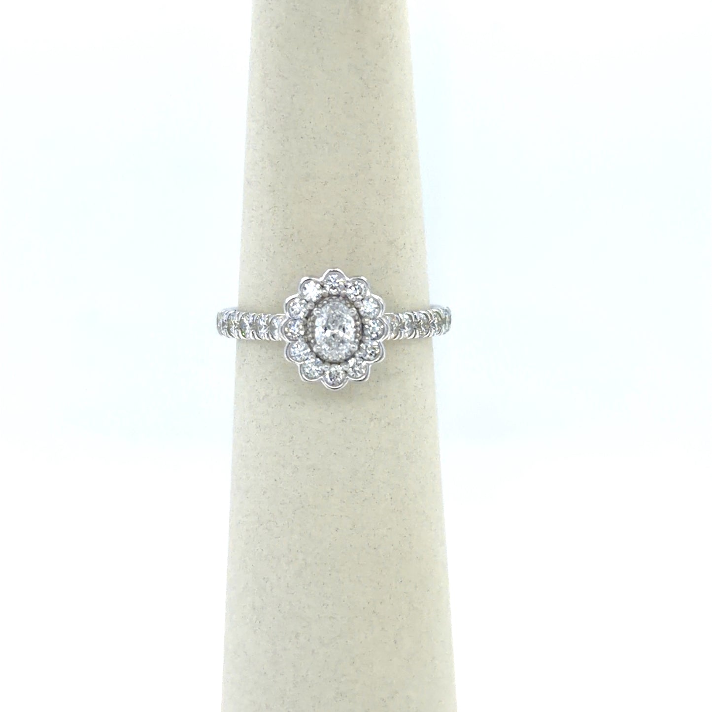 0.2 CT Oval Diamond Halo Engagement Ring in 14K White Gold