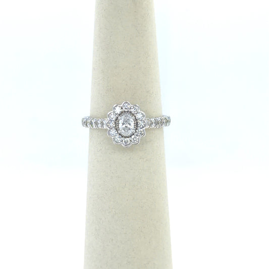 0.2 CT Oval Diamond Halo Engagement Ring in 14K White Gold