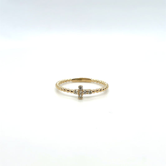 0.09 CTW Sideways Cross Diamond Ring in 14K Yellow Gold