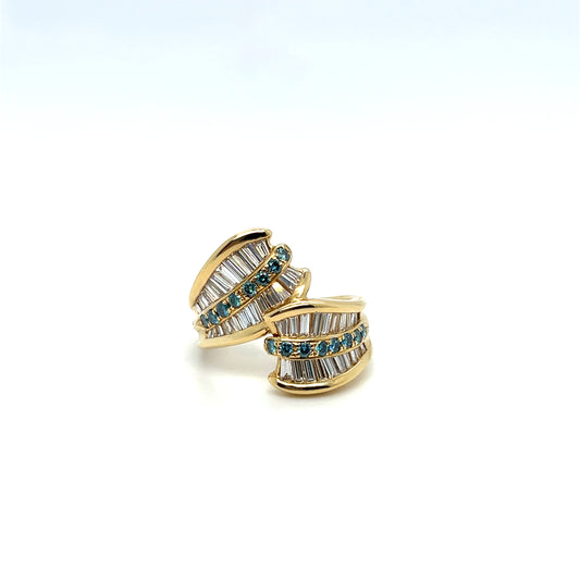 1.50CTW White & Blue Diamond Ring in 18K Yellow Gold