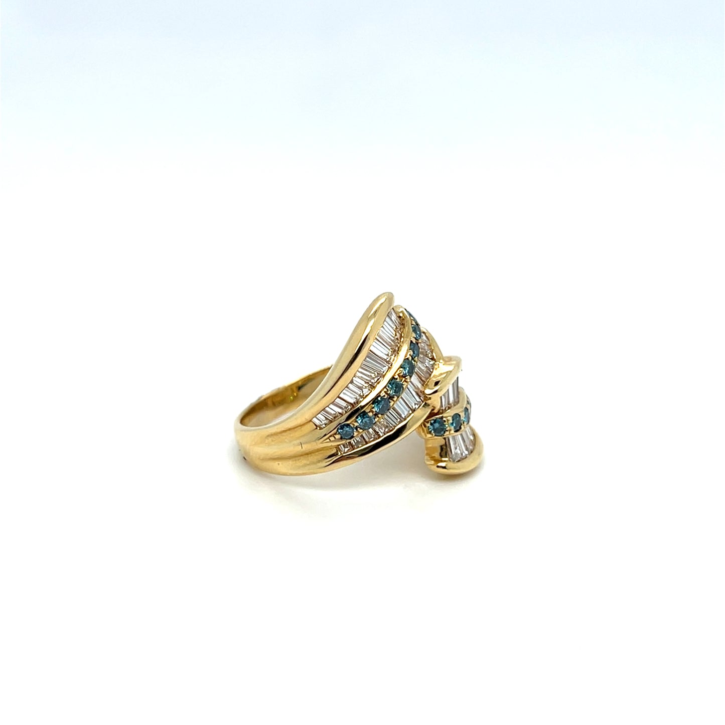 1.50CTW White & Blue Diamond Ring in 18K Yellow Gold