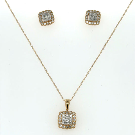 0.81 CTW Square Diamond Pendant in 14K Yellow Gold