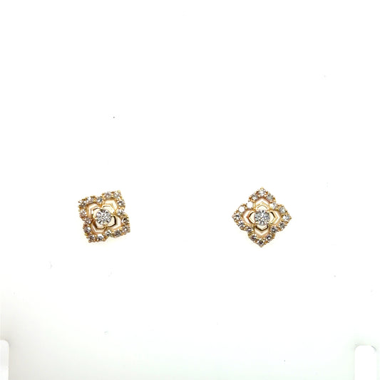 0.25 CTW Scalloped Square Diamond Earrings in 14K Yellow Gold