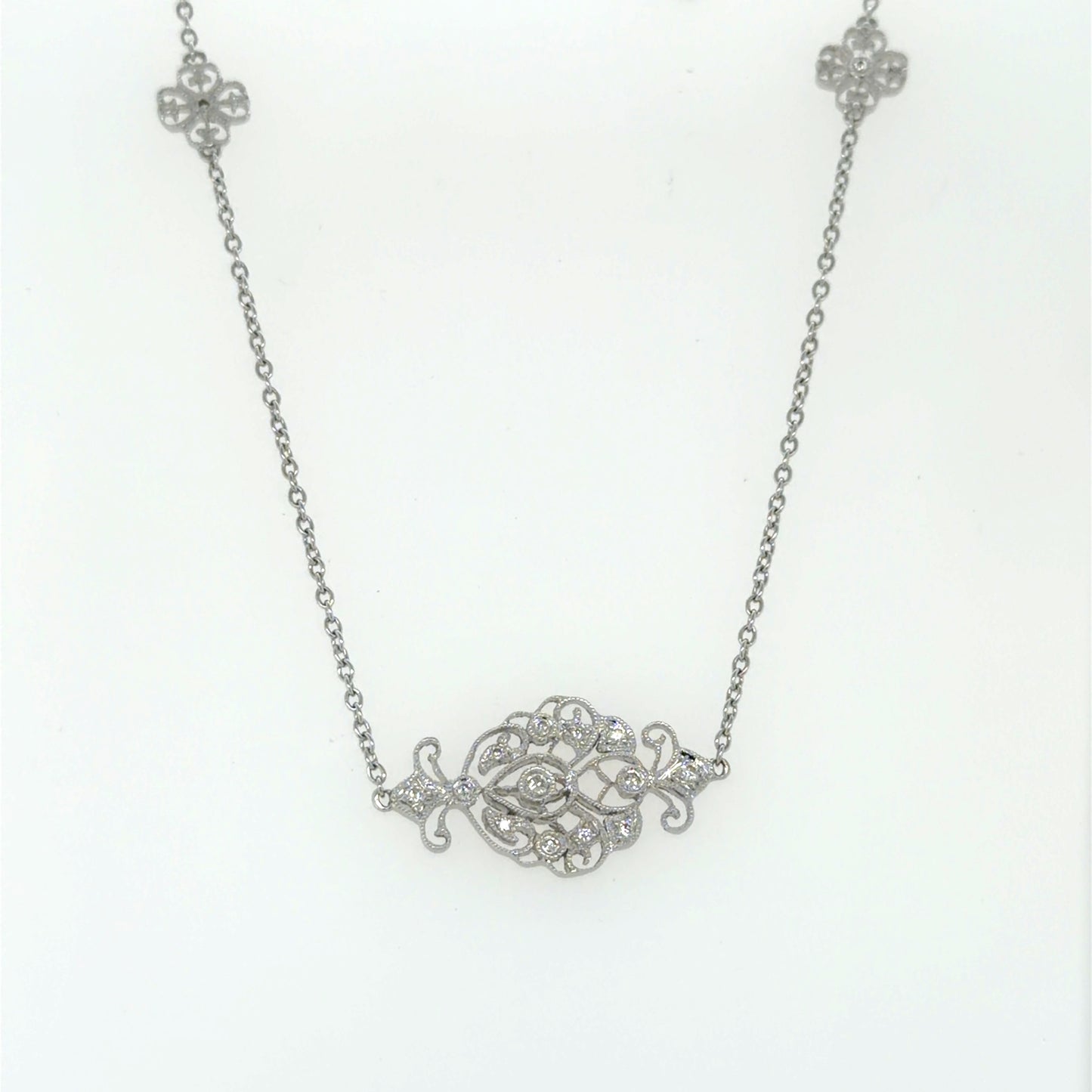 0.5 CTW Vintage-Style Diamond Long Necklace in 18K White Gold