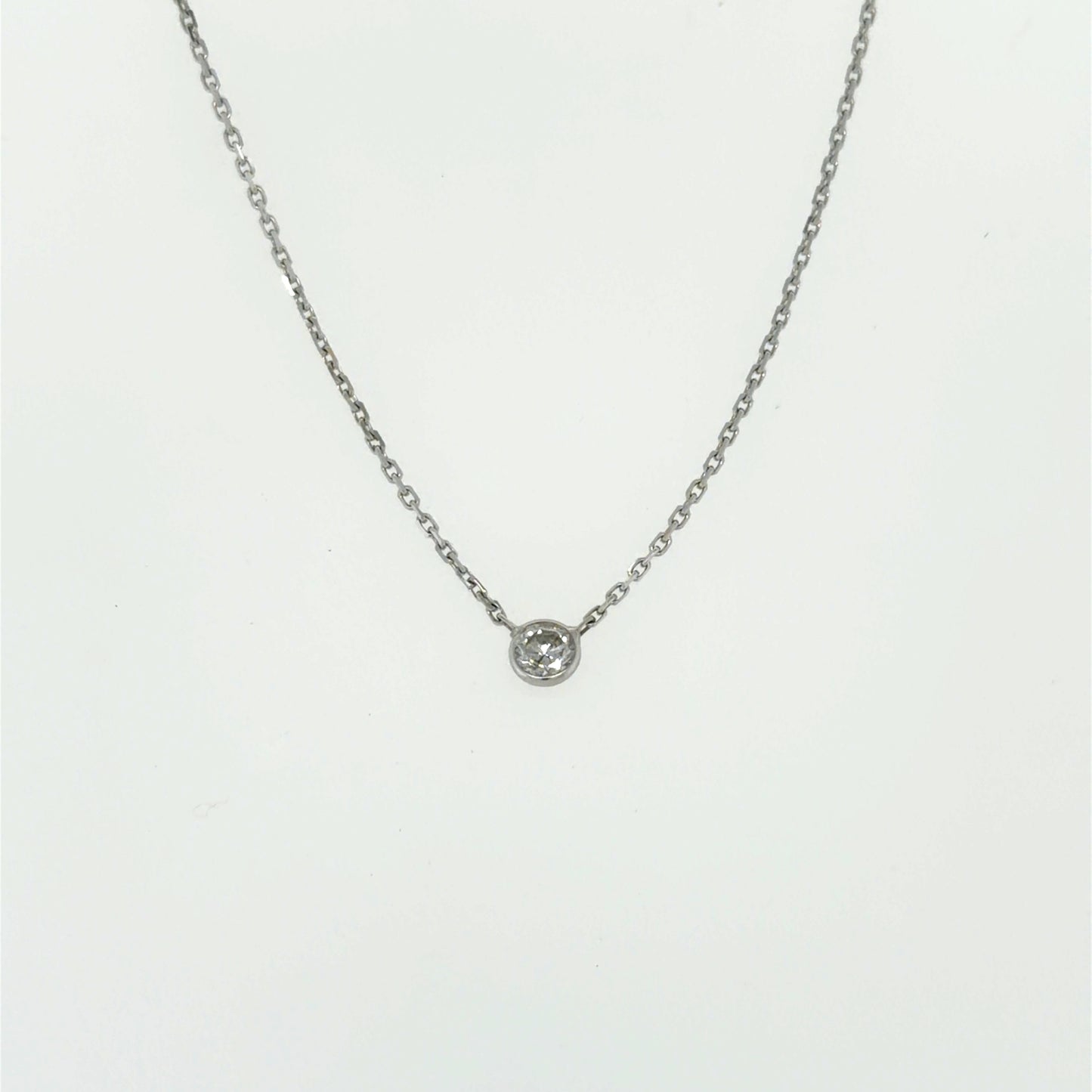 0.2 CTW Bezel-Set Diamond Solitaire Pendant in 14K White Gold