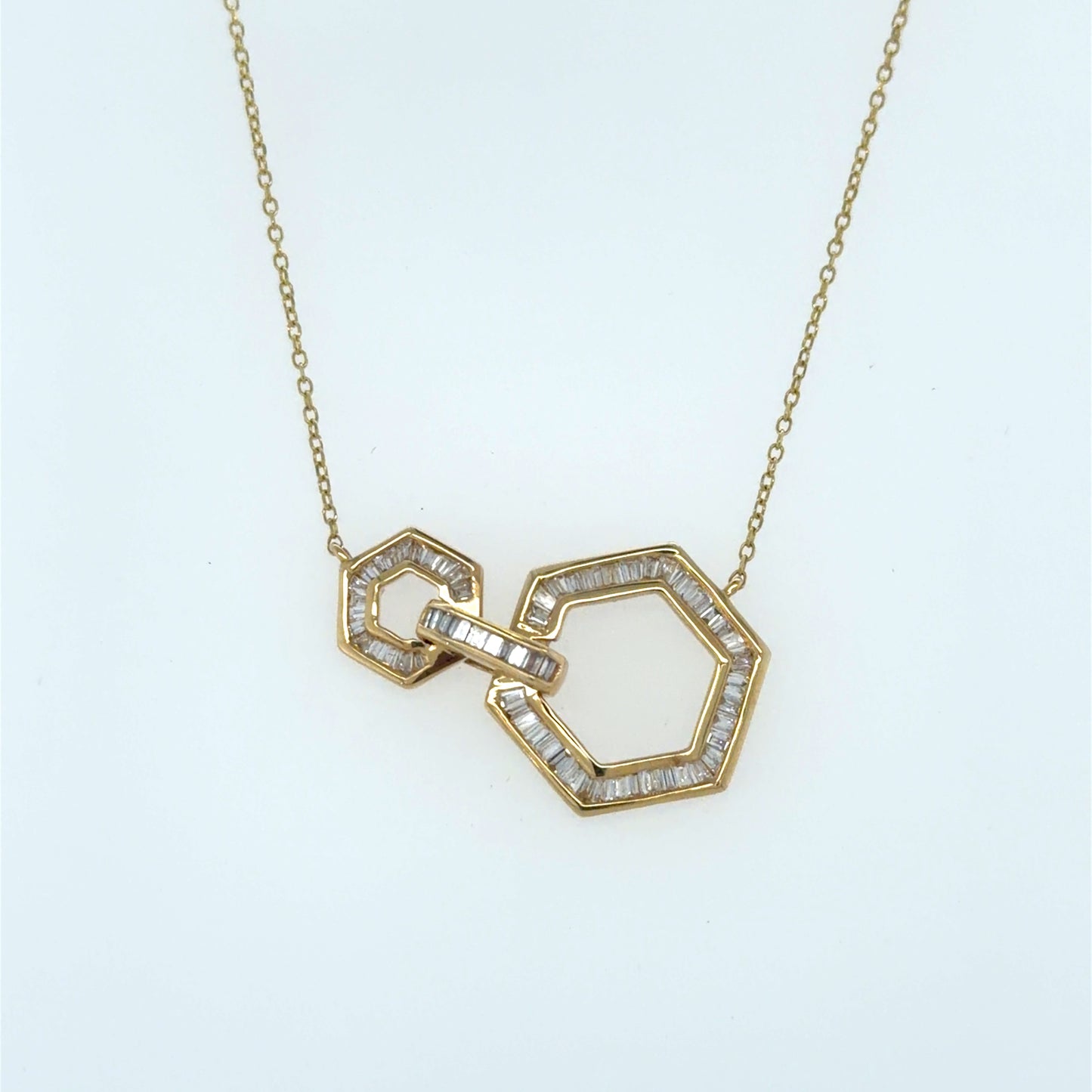 0.35 CTW Baguette Diamond Hexagon Necklace in 14K Yellow Gold