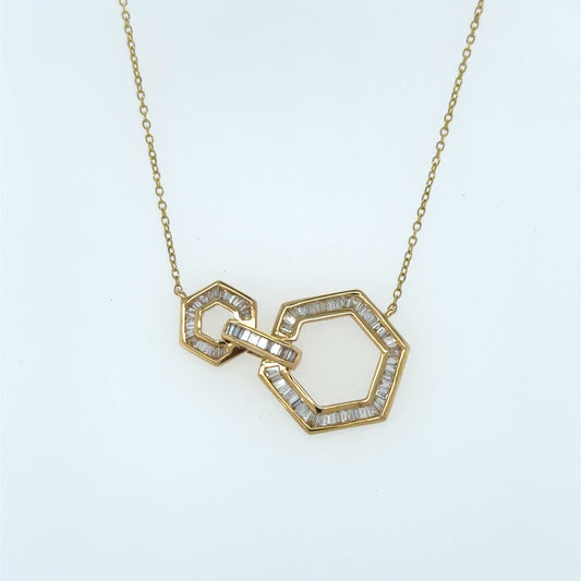 0.35 CTW Baguette Diamond Hexagon Necklace in 14K Yellow Gold