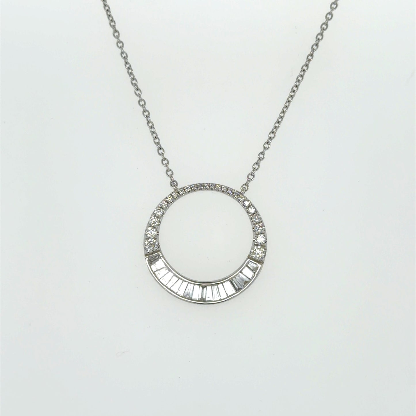 EFFY 0.58 CTW EFFY Baguette & Round Diamond Circle Pendant in 14K White Gold