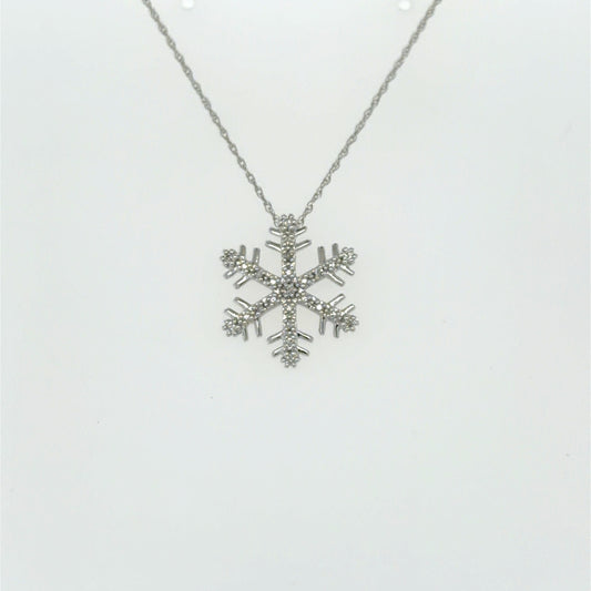 0.1 CTW Diamond Snowflake Pendant in 10K White Gold