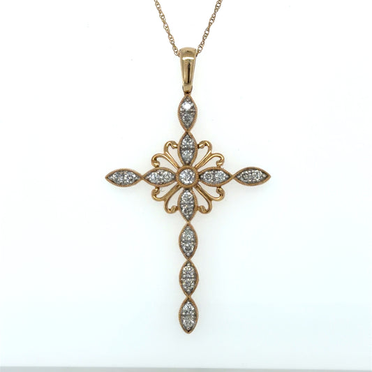 0.5 CTW Diamond Cross Pendant in 10K Yellow Gold