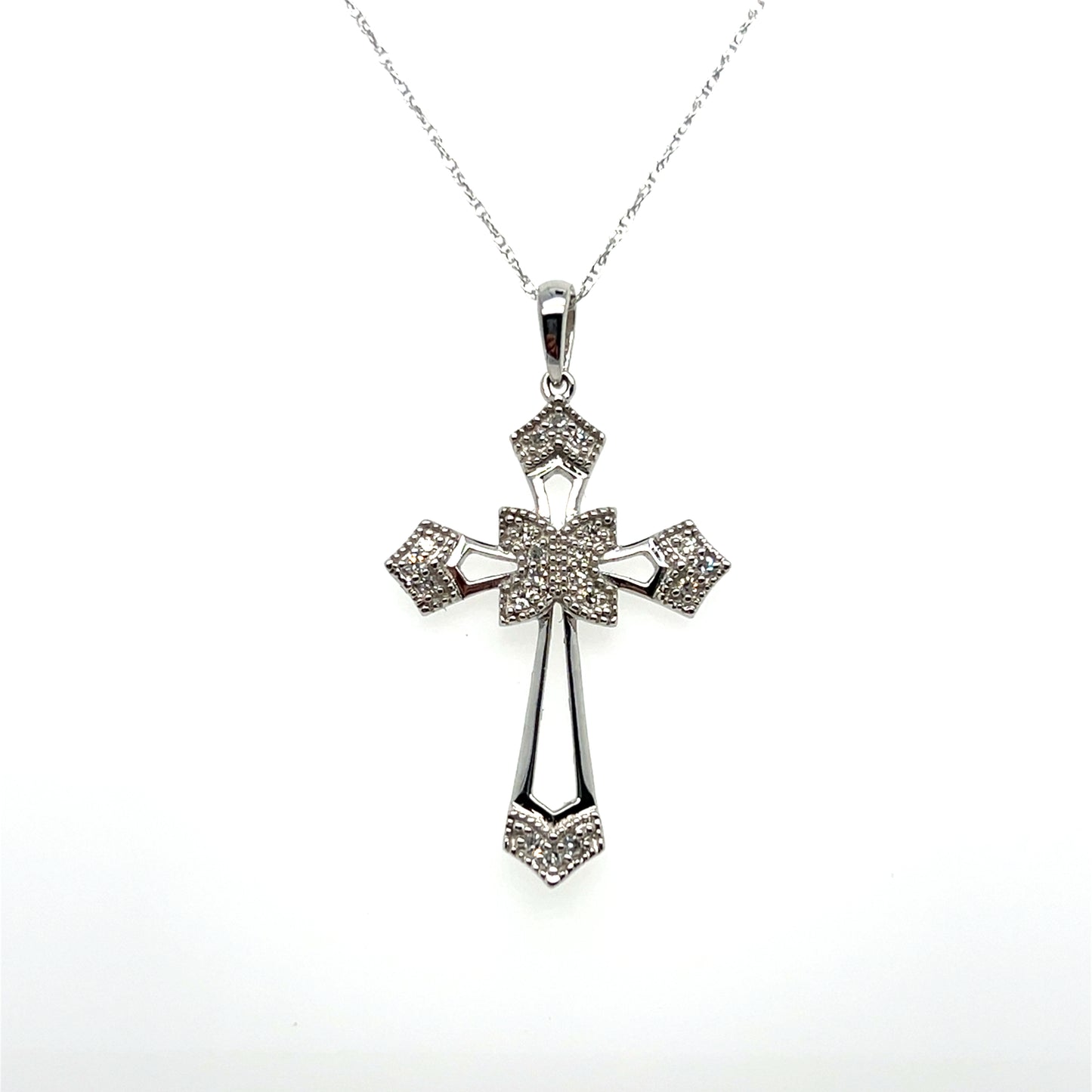 0.10CTW Diamond Cross Pendant in 10K White Gold