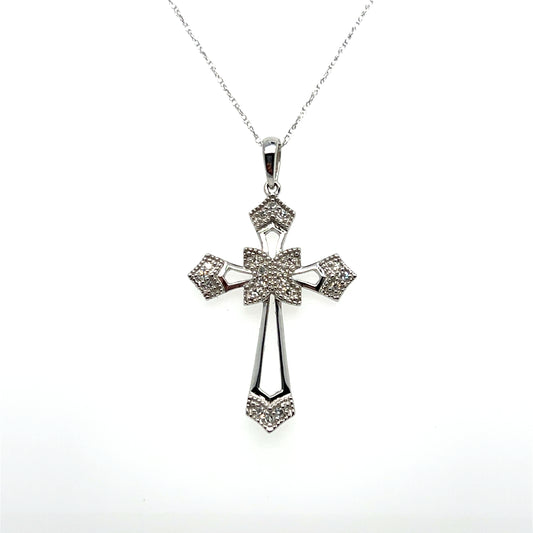 0.10CTW Diamond Cross Pendant in 10K White Gold