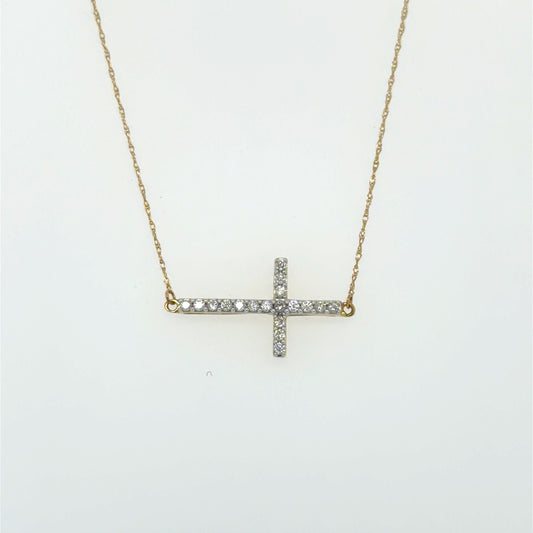 0.2 CTW Sideways Diamond Cross Pendant in 10K Yellow Gold