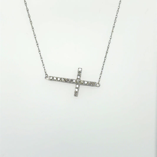 0.2 CTW Sideways Diamond Cross Pendant in 10K White Gold