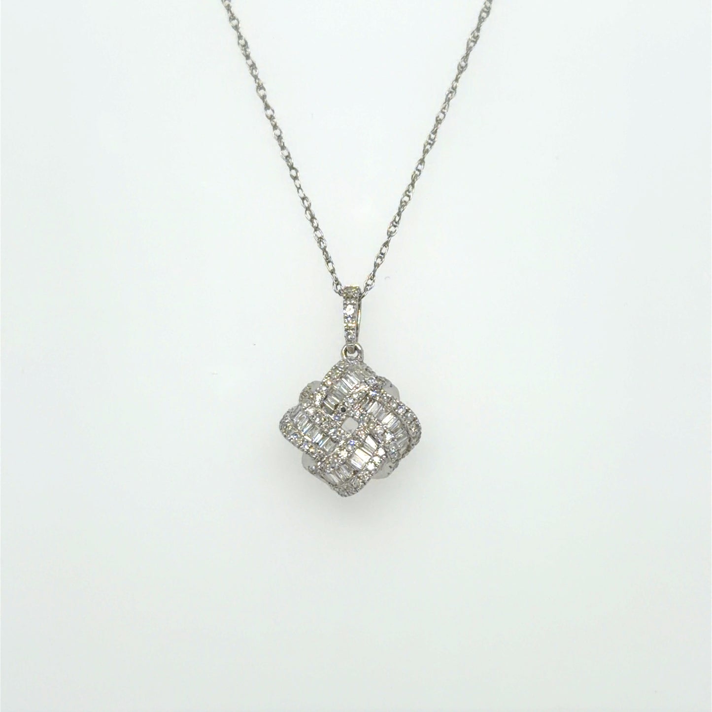 0.40 CT Natural Art Deco Diamond Pendant in 18K White Gold