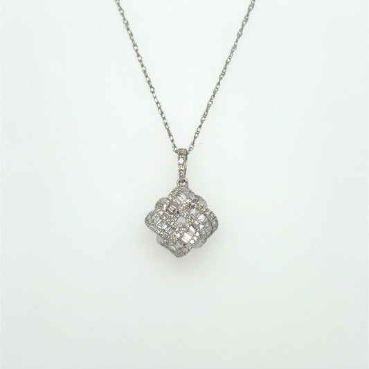 0.40 CT Natural Art Deco Diamond Pendant in 18K White Gold