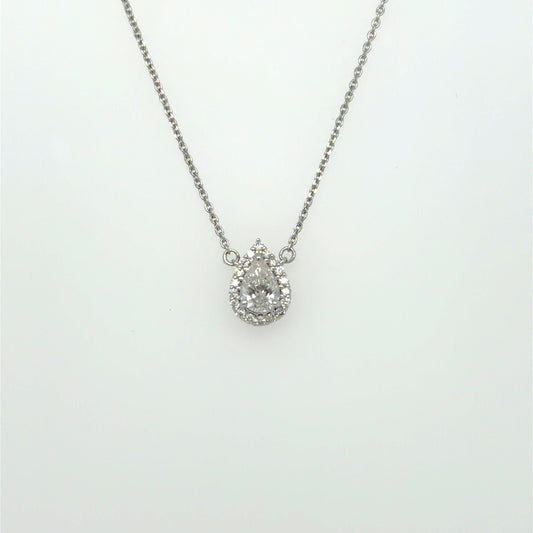 0.50 CT Natural Pear Diamond Halo Pendant in 14K White Gold
