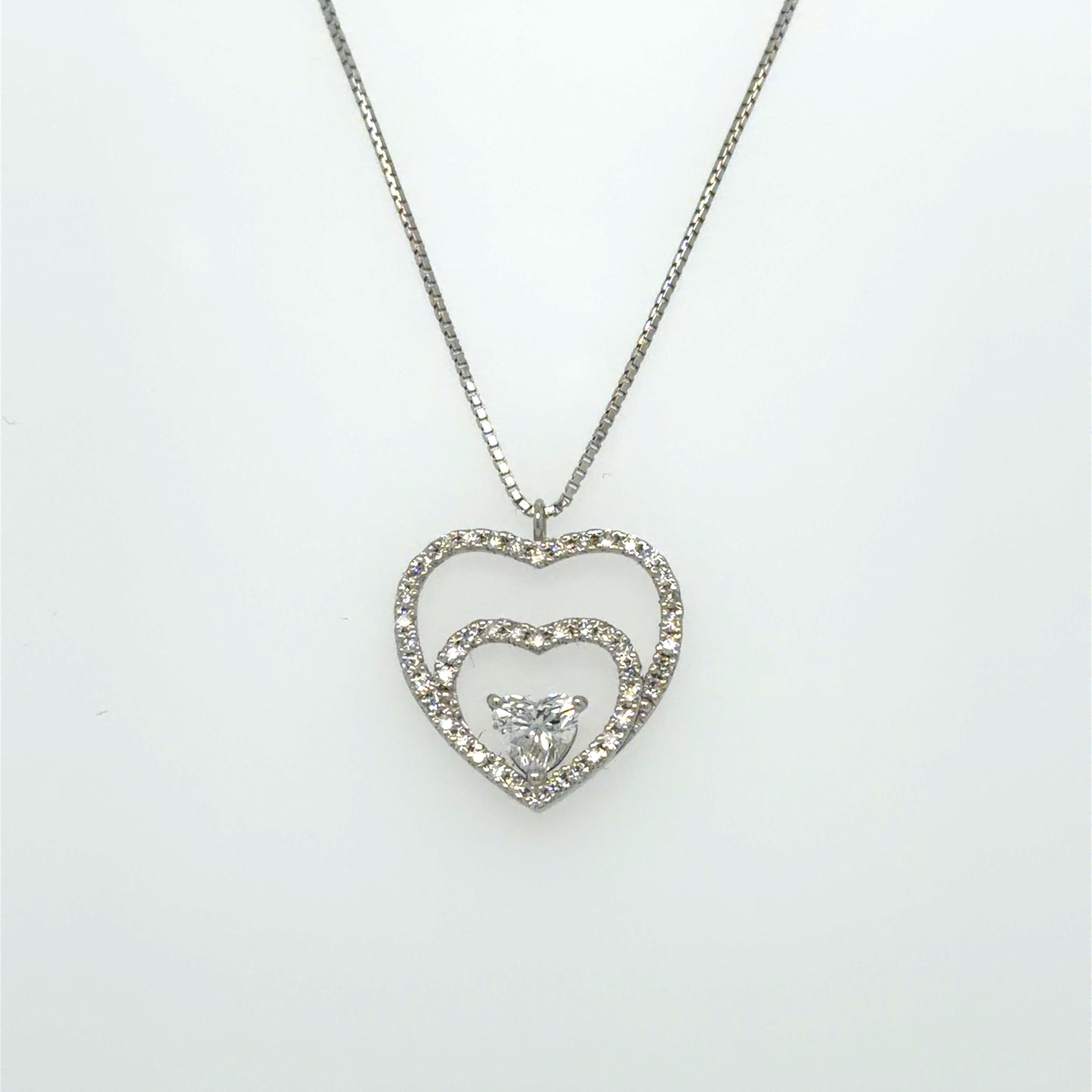 1 CT Natural Triple Heart Diamond Pendant in 18K White Gold
