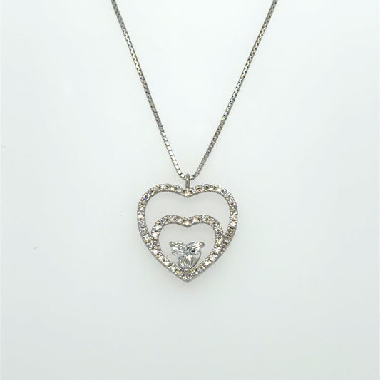 1 CT Natural Triple Heart Diamond Pendant in 18K White Gold