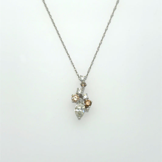 0.64 CTW Natural Chocolate & White Diamond Pendant in 18K White Gold