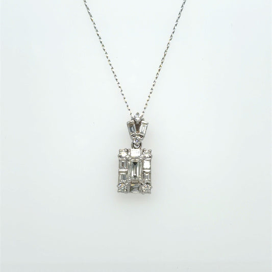 0.78 CTW Natural Emerald-Cut Diamond Halo Necklace in Platinum