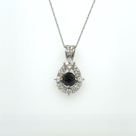 1.80 CTW Natural Black Diamond Halo Necklace in 18K White Gold