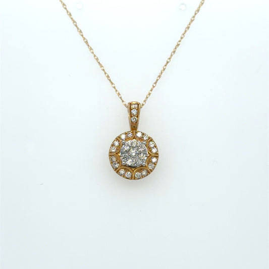 0.50 CTW Natural Round Diamond Cluster Pendant in 10K Yellow Gold