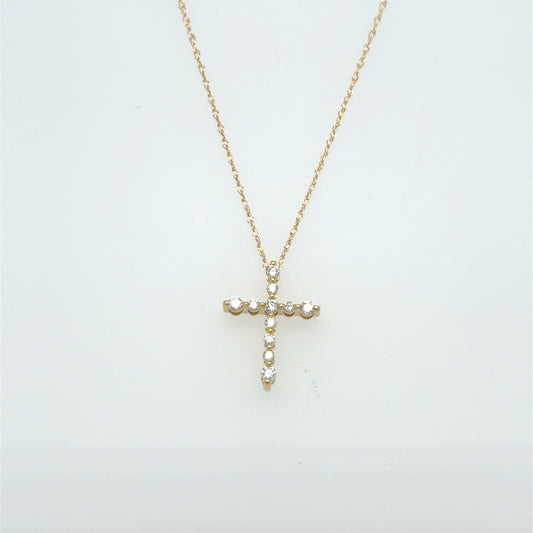 0.16 CT Natural Diamond Cross Pendant in 10K Yellow Gold