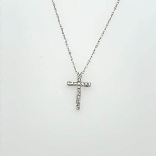 0.10 CT Natural Diamond Cross Pendant in 10K White Gold