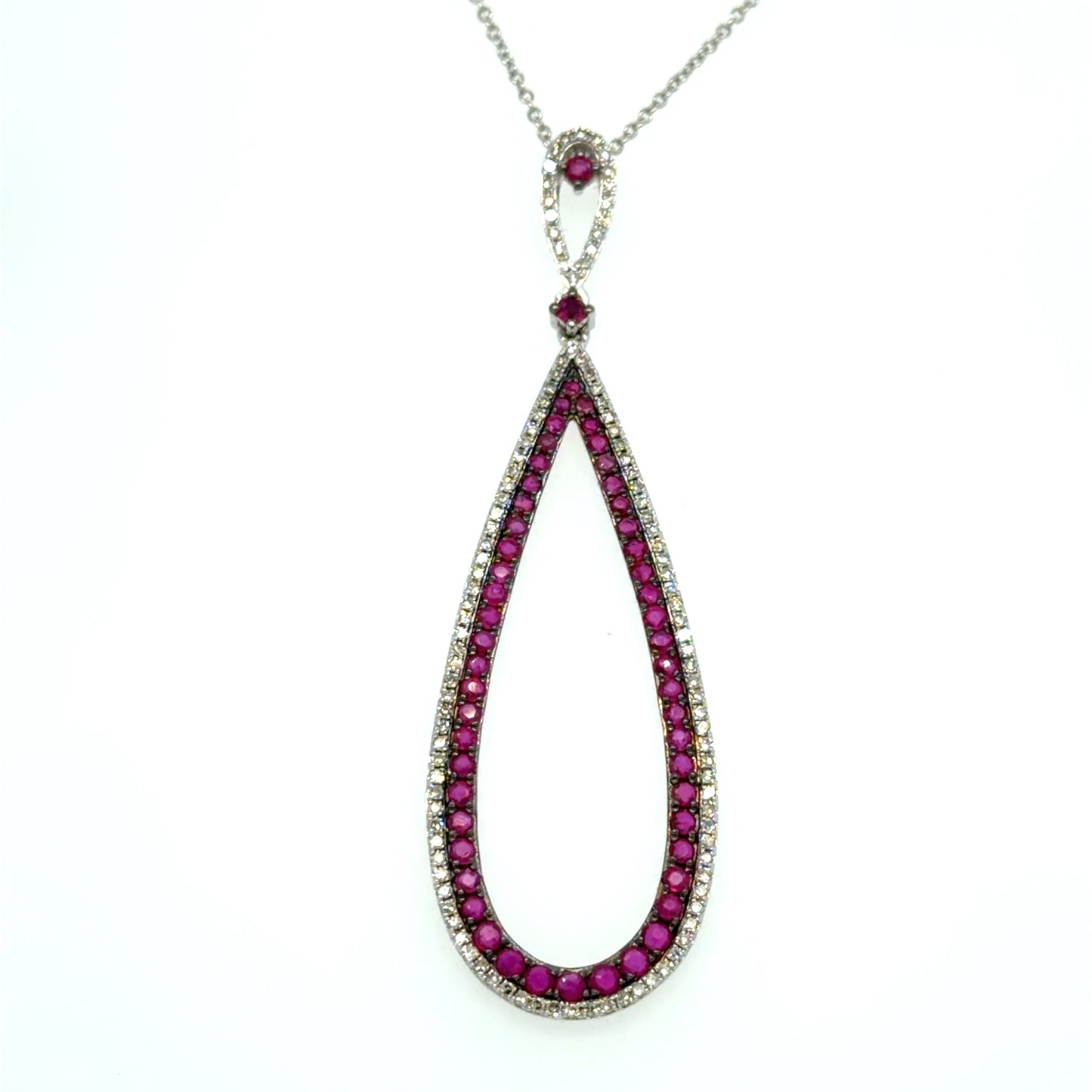 1.33 CTW Ruby & Natural Diamond Oval-Shaped Pendant in 14K White Gold