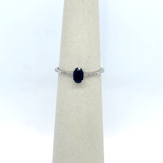 Sapphire & Diamond Gemstone & Diamond Ring in 10K White Gold