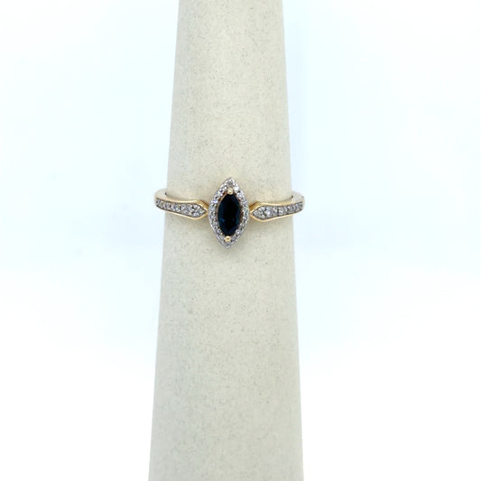 Sapphire & Diamond Marquise-Shaped Ring in 14K Yellow Gold
