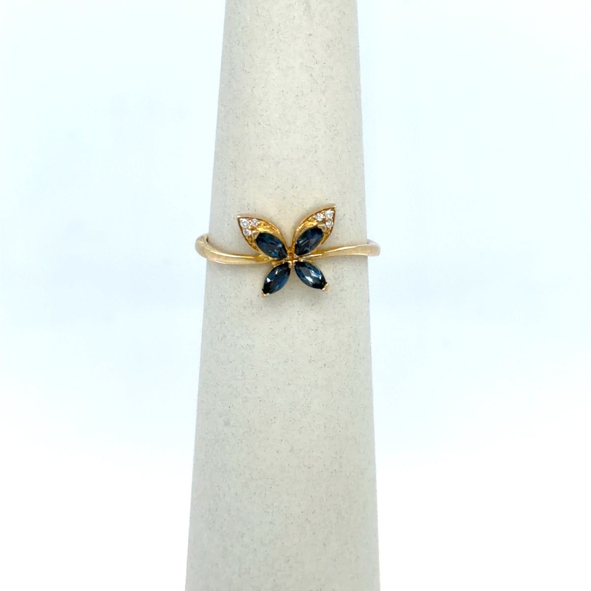 0.35 CT London Blue Topaz & Diamond Butterfly Ring in 10K Yellow Gold
