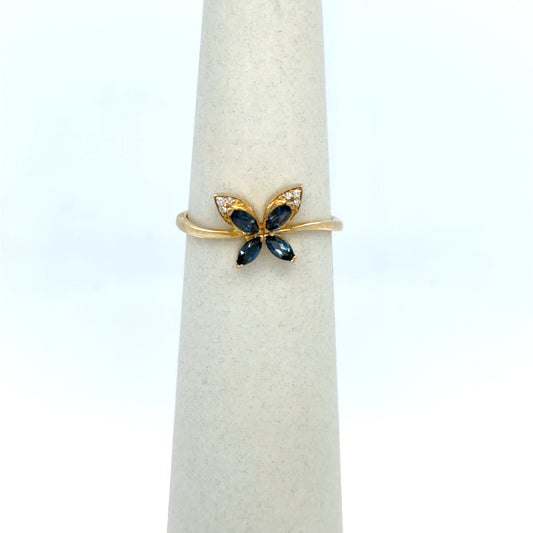 0.35 CT London Blue Topaz & Diamond Butterfly Ring in 10K Yellow Gold