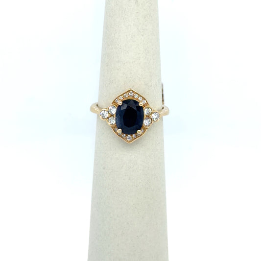EFFY 1.9 CT Sapphire & Diamond Vintage-Inspired Ring in 14K Yellow Gold