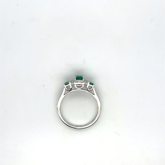 0.06CTW Diamond & Emerald Ring in 14K White Gold